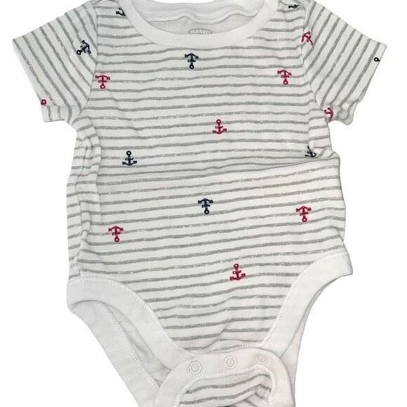 Baby Gap Blue Gingham Romper Polo & Old Navy White Printed Bodysuit Set Sz 3 Mos - Picture 4 of 5